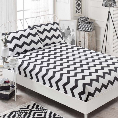 Простынь на резинке 160х200 с наволочками Eponj Home B&W - SmallZigzag